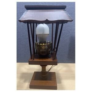Vintage Rustic Wooden Hurricane Lantern Electric Table Lamp Light Farmhouse